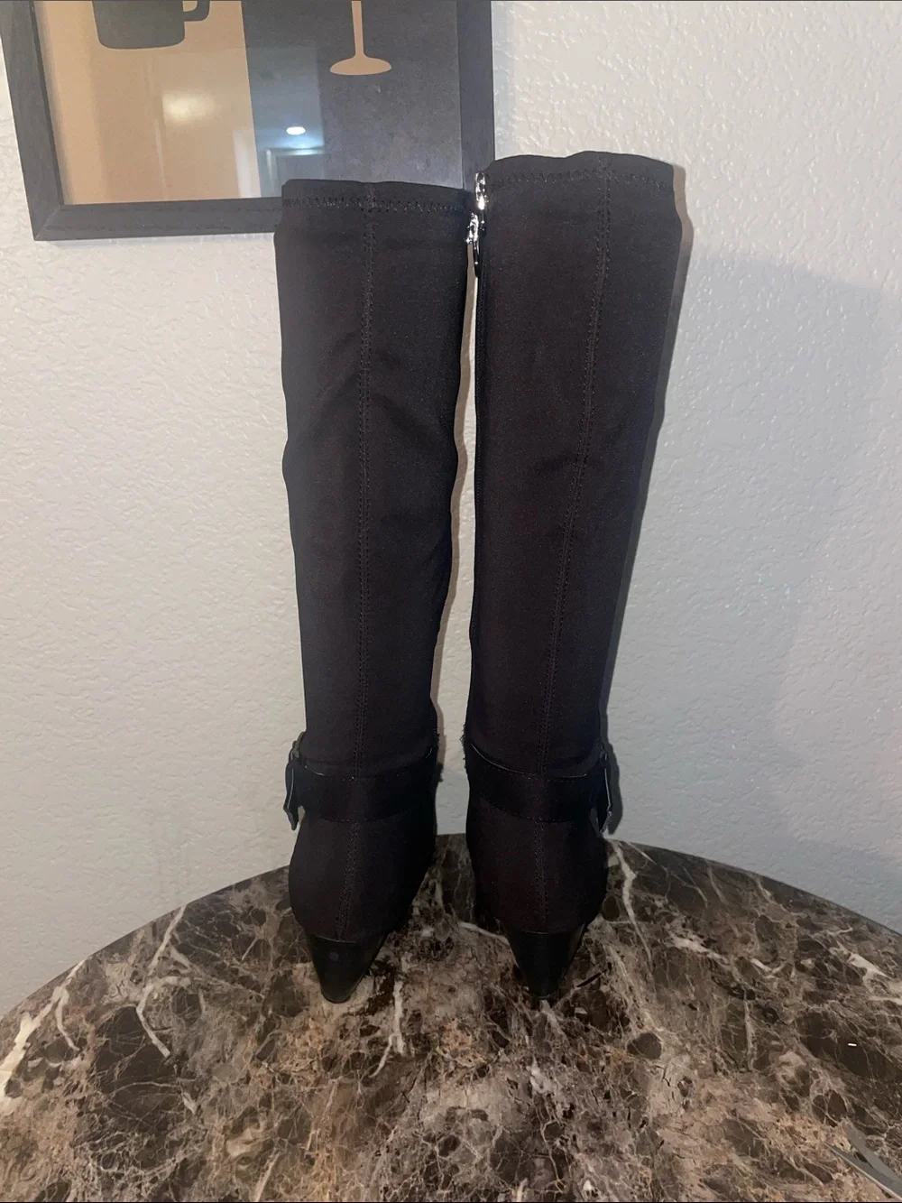 Tall Black Suede Knee-High Boots